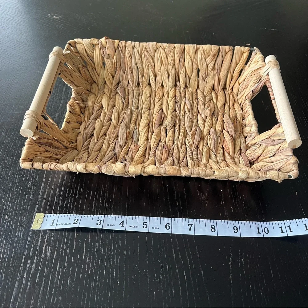 Woven Rectangular Basket with Handles 9x11in